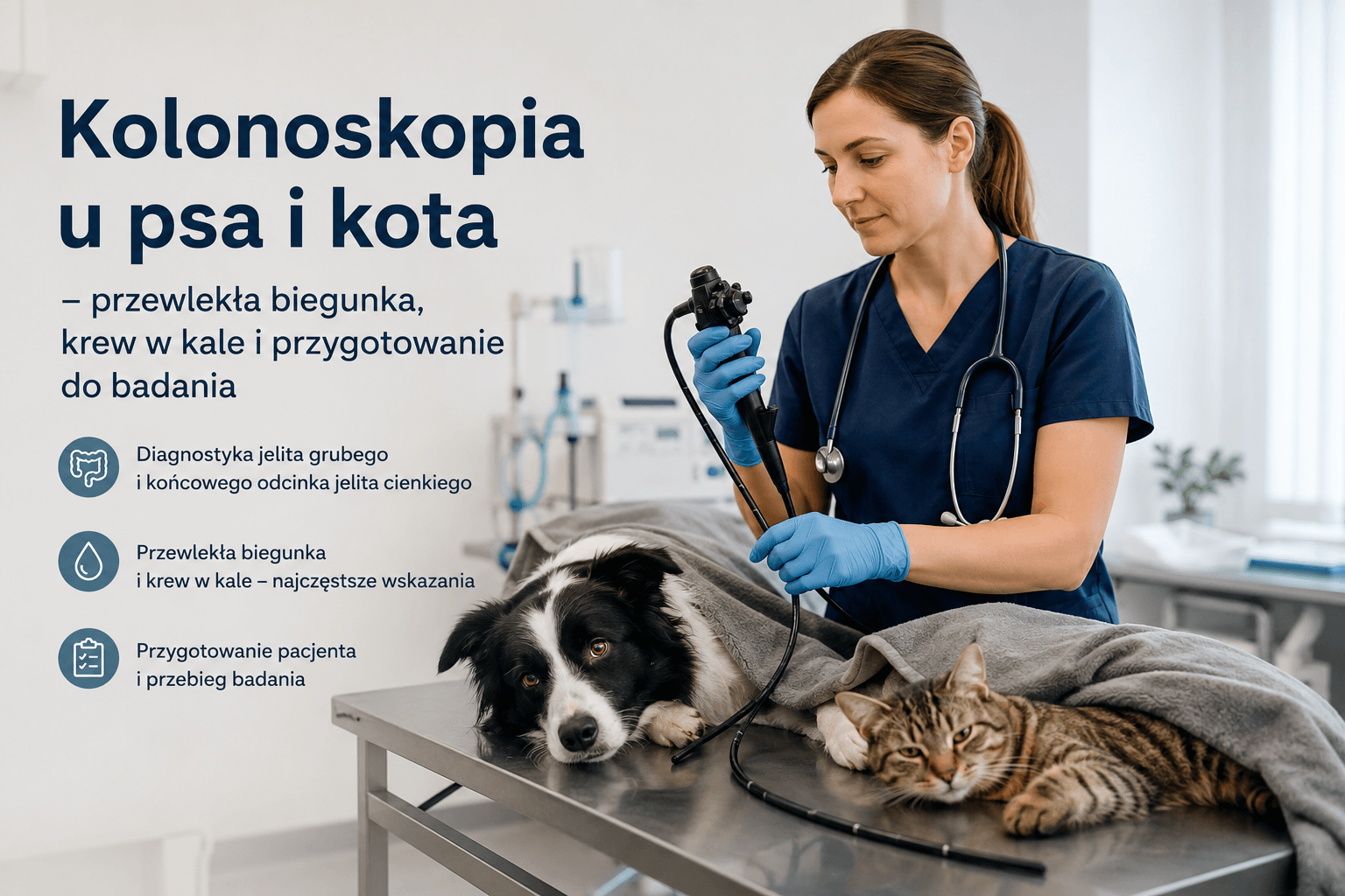 Kolonoskopia u psa i kota – przewlekła biegunka, krew w kale i przygotowanie do badania