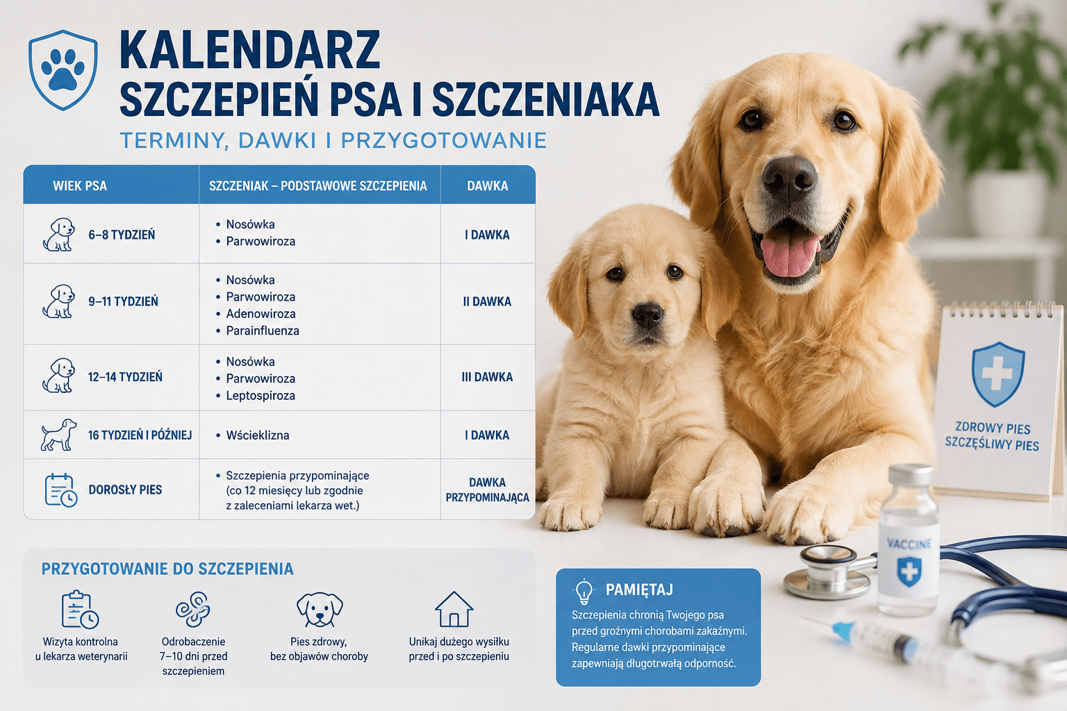 Kalendarz szczepień psa i szczeniaka – terminy, dawki i przygotowanie